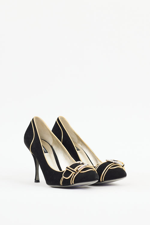 Dolce & Gabbana Black & Gold Suede Buckle Heel