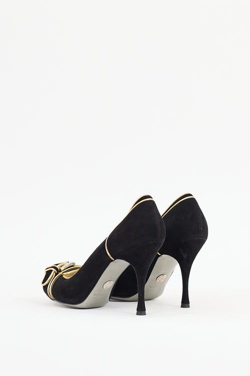 Dolce & Gabbana Black & Gold Suede Buckle Heel