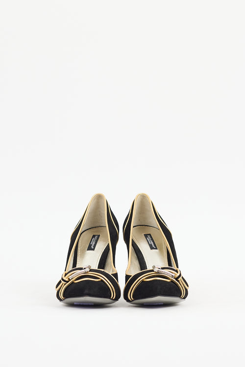 Dolce & Gabbana Black & Gold Suede Buckle Heel