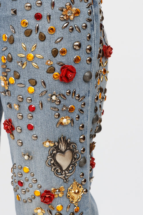 Dolce & Gabbana Crystal Rose Embellished Jean