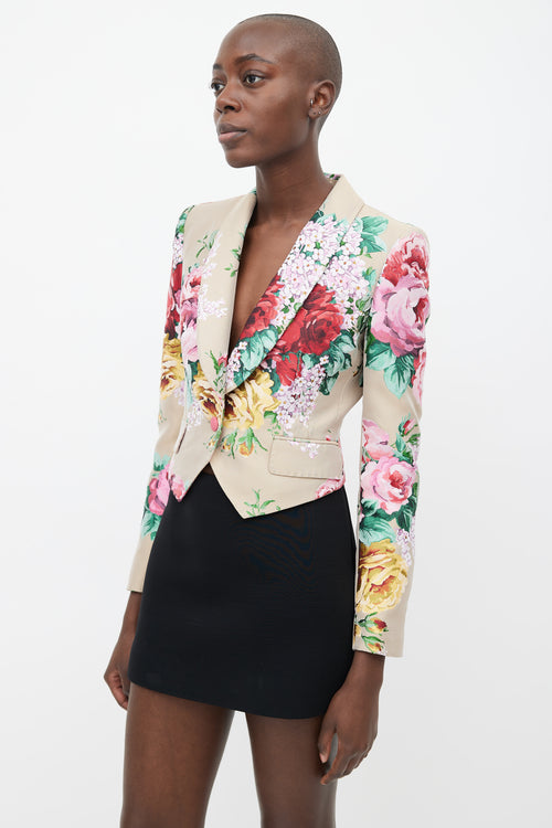 Dolce & Gabbana Beige & Multicolour Floral Brocade Blazer