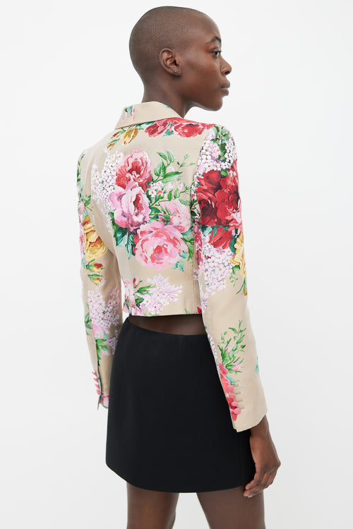 Dolce & Gabbana Beige & Multicolour Floral Brocade Blazer