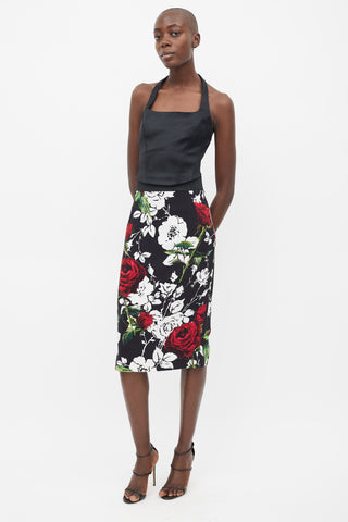 Dolce & Gabbana Black & Multicolour Floral Crepe Skirt