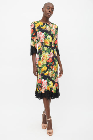 Dolce & Gabbana Black & Multicolour Floral Lace Dress