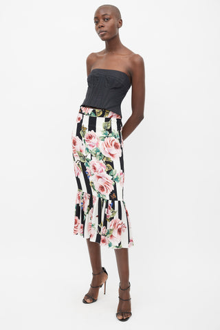 Dolce & Gabbana Black & Multicolour Floral Stripe Skirt