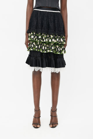 Dolce & Gabbana Black & Multicolour Floral Tiered Skirt