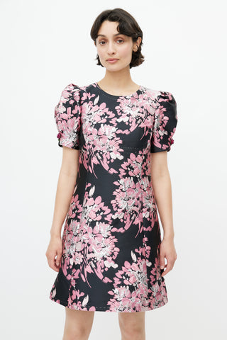 Dolce & Gabbana Black & Pink Brocade Floral Dress