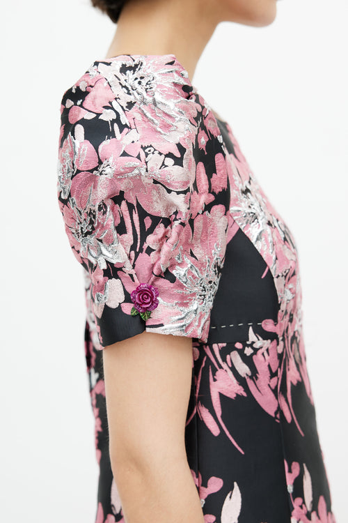 Dolce & Gabbana Black & Pink Brocade Floral Dress