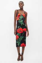 Dolce & Gabbana Black & Red Silk Floral Dress