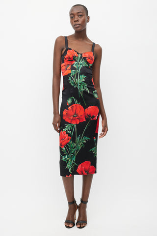 Dolce & Gabbana Black & Red Silk Floral Dress