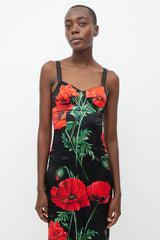 Dolce & Gabbana Black & Red Silk Floral Dress