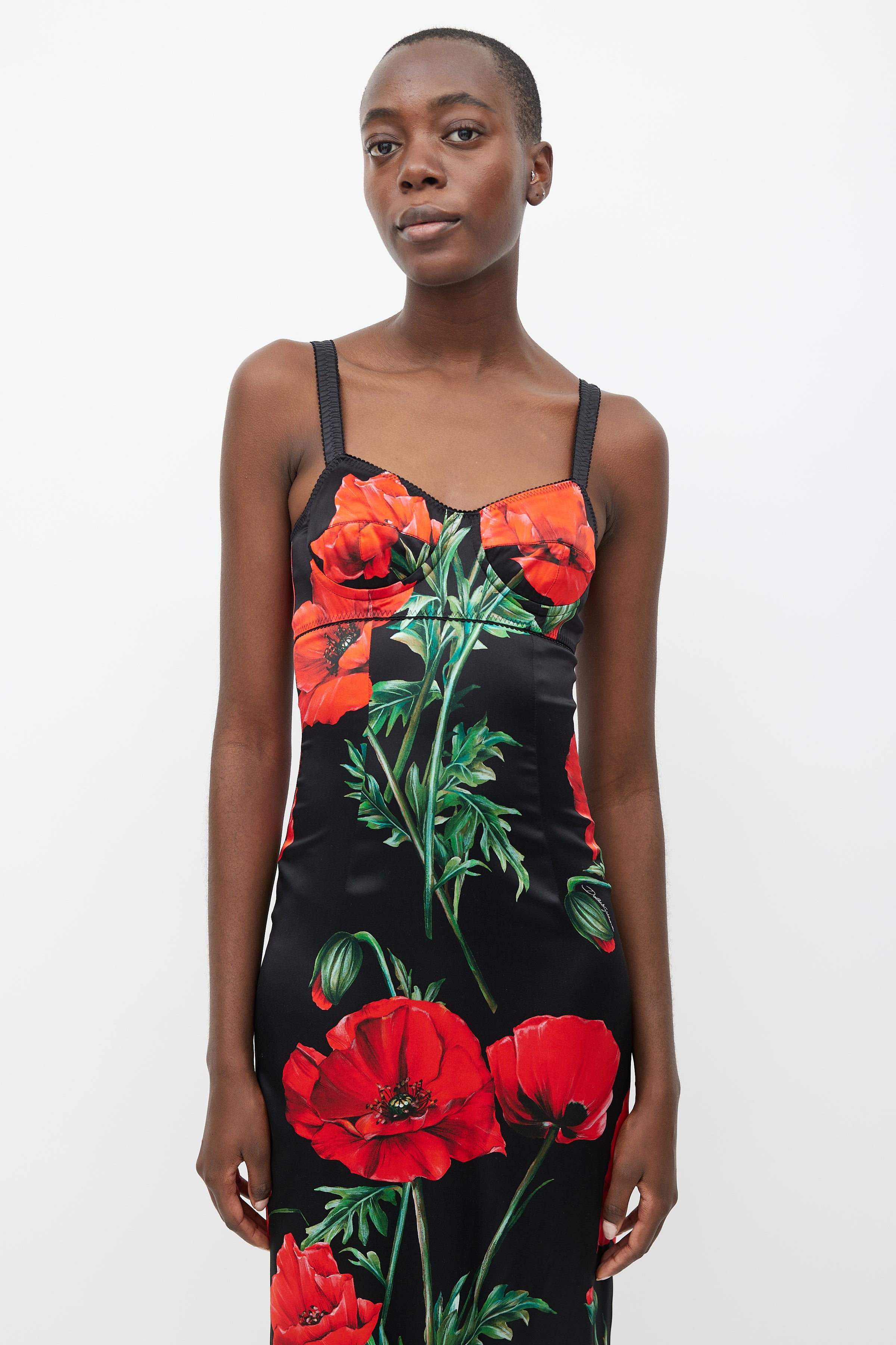 Dolce & Gabbana // Black & Red Silk Floral Dress VSP Consignment Dolce & Gabbana // Black & Red Silk Floral Dress VSP Consignment