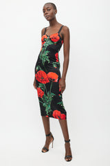 Dolce & Gabbana Black & Red Silk Floral Dress