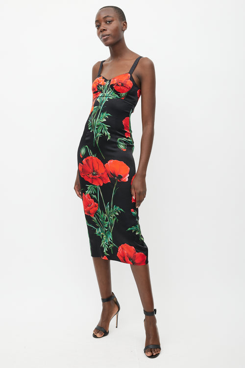 Dolce & Gabbana Black & Red Silk Floral Dress