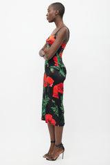Dolce & Gabbana Black & Red Silk Floral Dress
