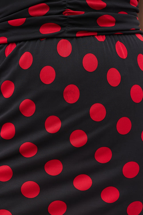 Dolce & Gabbana Black & Red Polka Dot Ruched Midi Dress