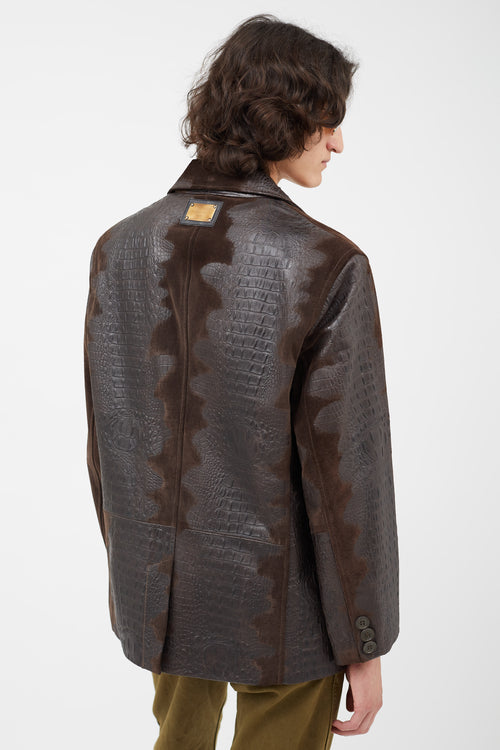 Dolce & Gabbana Brown Embossed Leather Blazer