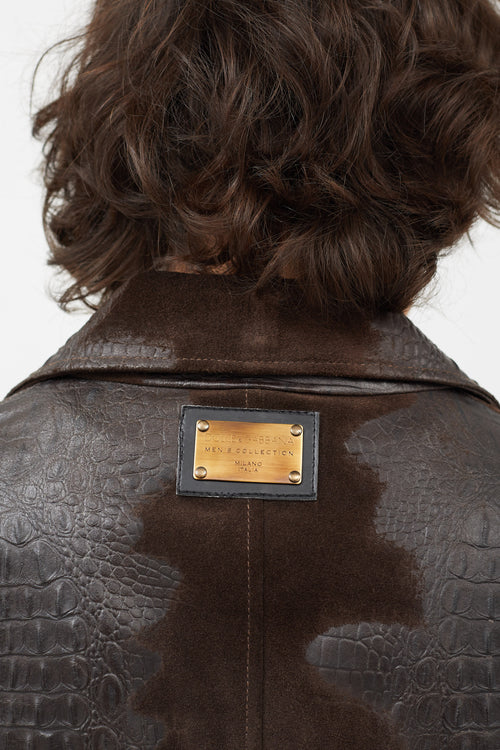 Dolce & Gabbana Brown Embossed Leather Blazer