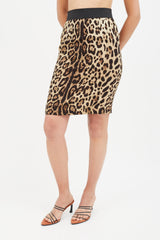 Dolce & Gabbana Brown Print Elasticized Silk Skirt