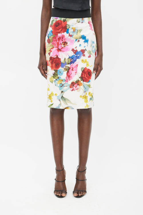 Dolce & Gabbana Cream & Multicolour Floral Silk Skirt
