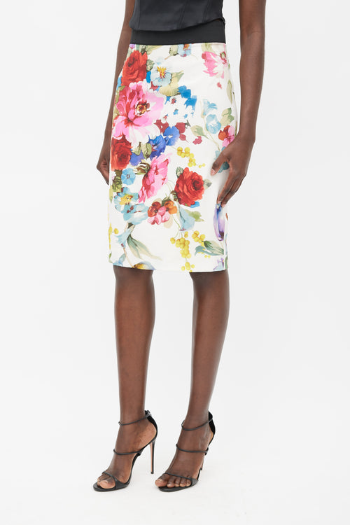 Dolce & Gabbana Cream & Multicolour Floral Silk Skirt