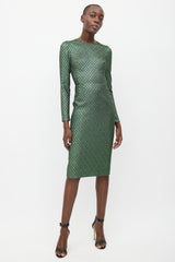 Dolce & Gabbana Green & Gold Metallic Long Sleeve Dress
