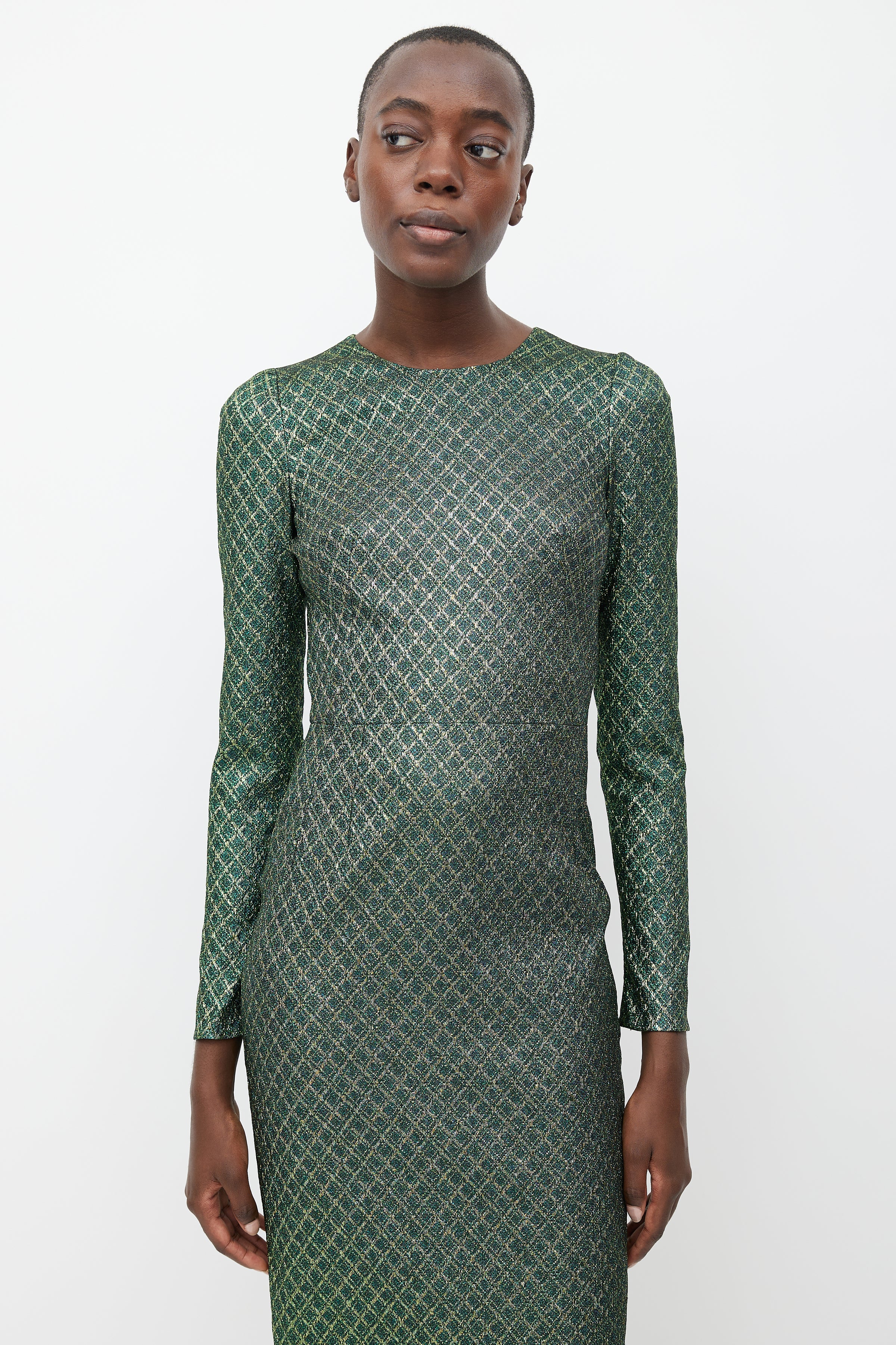 Dolce & Gabbana // Green & Gold Metallic Long Sleeve Dress VSP Consignment Dolce & Gabbana // Green & Gold Metallic Long Sleeve Dress VSP Consignment