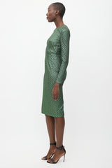 Dolce & Gabbana Green & Gold Metallic Long Sleeve Dress