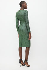 Dolce & Gabbana Green & Gold Metallic Long Sleeve Dress
