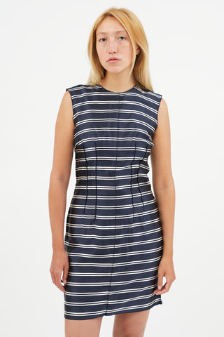 Dolce & Gabbana Navy & White Striped Silk Dress