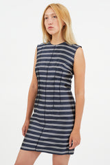 Dolce & Gabbana Navy & White Striped Silk Dress