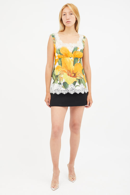 Dolce & Gabbana Orange & Multicolour Floral Lace Top