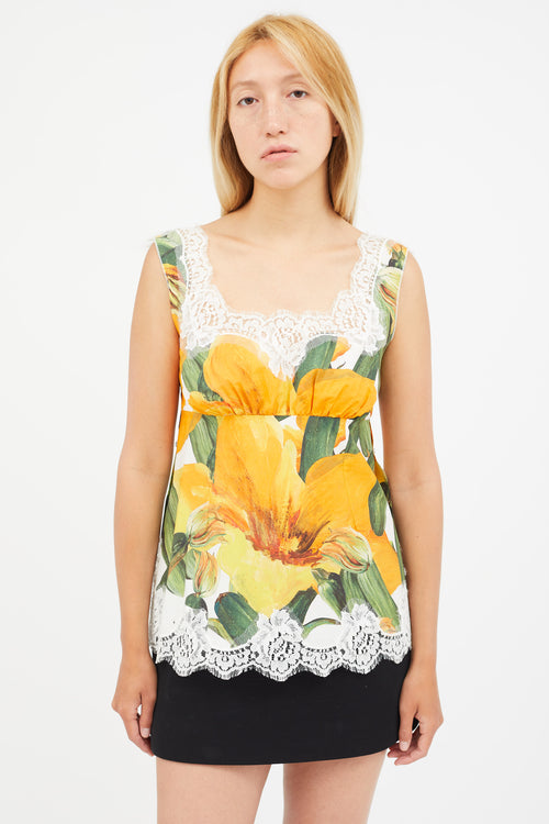 Dolce & Gabbana Orange & Multicolour Floral Lace Top
