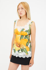 Dolce & Gabbana Orange & Multicolour Floral Lace Top