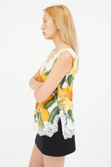 Dolce & Gabbana Orange & Multicolour Floral Lace Top