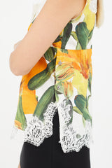 Dolce & Gabbana Orange & Multicolour Floral Lace Top