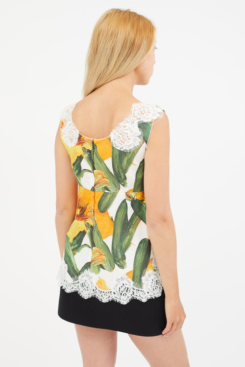 Dolce & Gabbana Orange & Multicolour Floral Lace Top