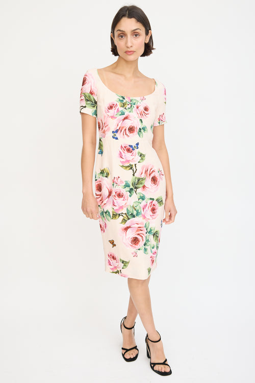 Dolce & Gabbana Pink & Multicolour Floral Sheath Dress