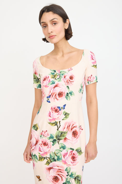 Dolce & Gabbana Pink & Multicolour Floral Sheath Dress