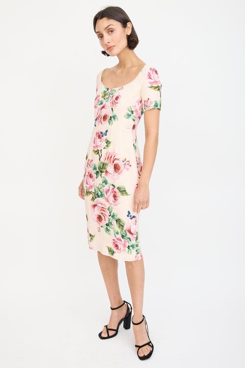 Dolce & Gabbana Pink & Multicolour Floral Sheath Dress