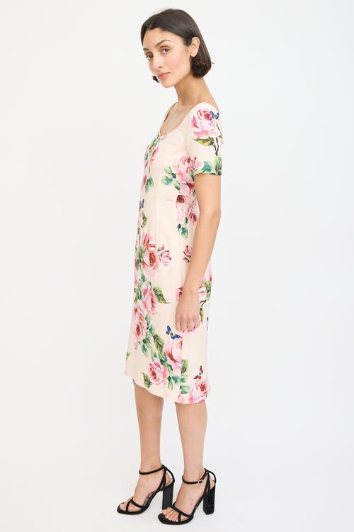 Dolce & Gabbana Pink & Multicolour Floral Sheath Dress