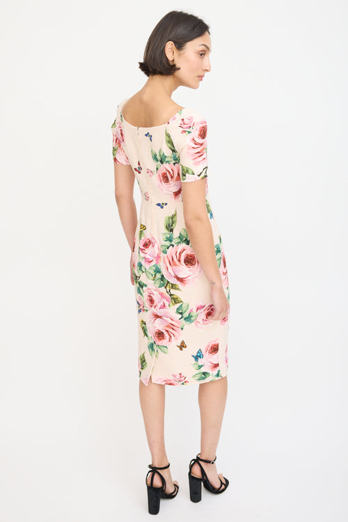 Dolce & Gabbana Pink & Multicolour Floral Sheath Dress