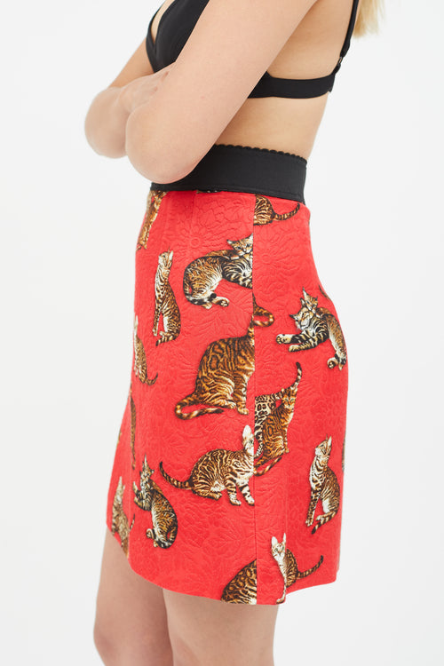 Dolce & Gabbana Red & Multicolour Jacquard Print Skirt
