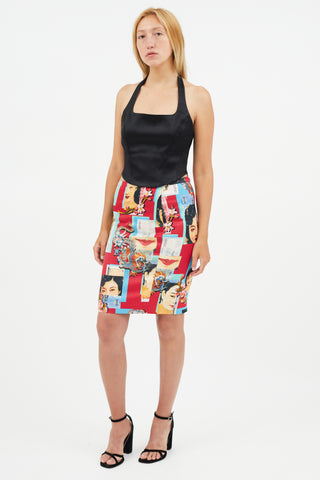 Dolce & Gabbana Red & Multicolour Print Skirt