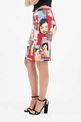 Dolce & Gabbana Red & Multicolour Print Skirt