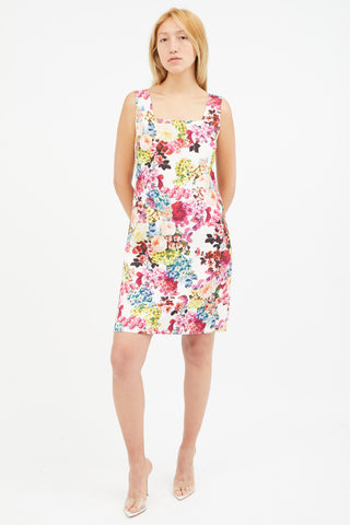 Dolce & Gabbana White & Multicolour Floral Jacquard Dress