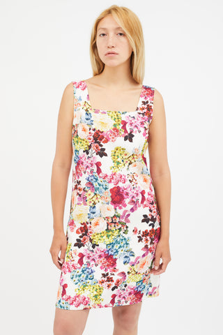 Dolce & Gabbana White & Multicolour Floral Jacquard Dress
