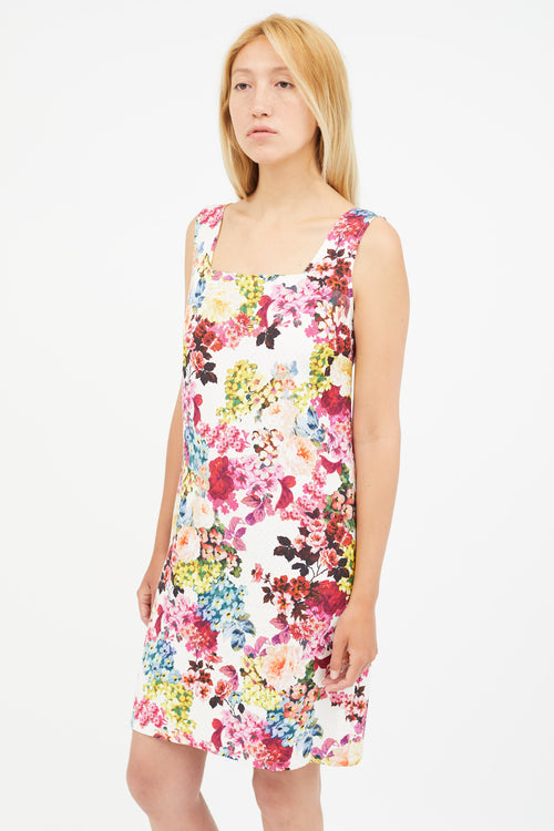 Dolce & Gabbana White & Multicolour Floral Jacquard Dress