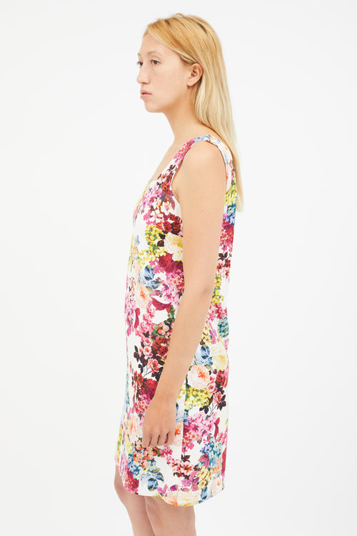 Dolce & Gabbana White & Multicolour Floral Jacquard Dress