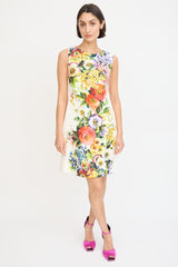 Dolce & Gabbana White & Multicolour Floral Jacquard Sheath Dress